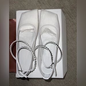 Amina Muaddi White Ane Crystal Mesh Ballerina Flats  - Size 41